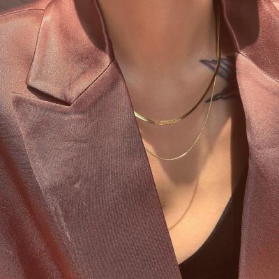 China TRENDY Stainless Steel Classic Chain Layered Gold Necklace 18K Gold Plated Snake Herringbone Round Chain Layered Necklace for sale