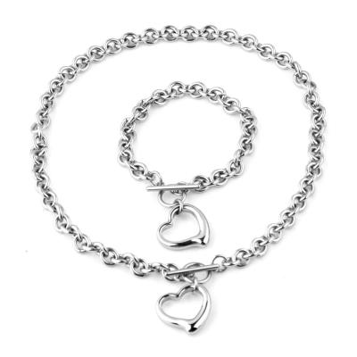 China FASHION Trendy Necklaces Bracelets Set Jewelry For Women Statement Choker Heart Pendants Chains Stainless Steel O-Chain 2021 Jewelery for sale