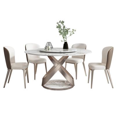 China (Size) Hot Selling Luxury Adjustable Dining Room Furniture Marble Dining Table Chairs Set With Revolving Table for sale