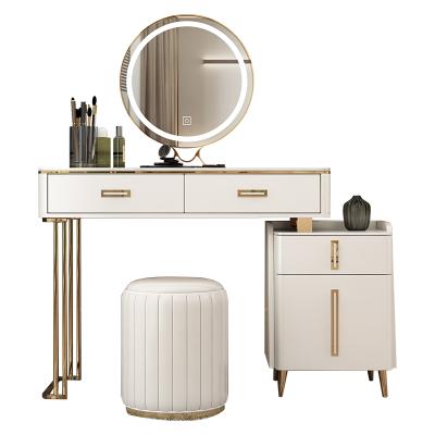 China Assembly Needed European Style Dresser Furniture Dressing Table Set With Wooden Stool Makeup Vanity Mirror And Table for sale