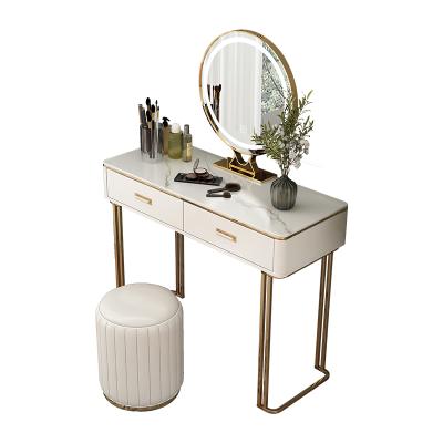 China Assembly Required Modern White Make Up Gold Vanity Dresser With Large Mirror And Stool for sale