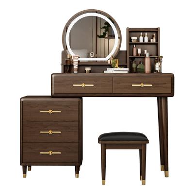 China New Model Assembly Required Solid Wood Frame Vanity Dresser With Smart LED Mirror And Metal Handle for sale