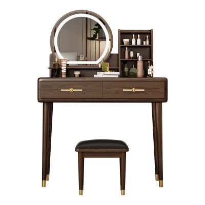 China OEM Required Solid Wood Vanity Table LED Legs Dresser Classic Multi-Cell Storage Mirror Assembly For Makeup for sale