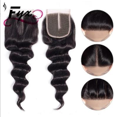 China Silky Straight Wave 13x4 4*4 Ear To Ear Pre Plucked Sheer Swiss Lace Frontal Closures With Baby Hair for sale