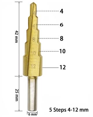 China Industrial quality triangle 6mm shank straight flute hss step drill bit 4mm-12mm for sale