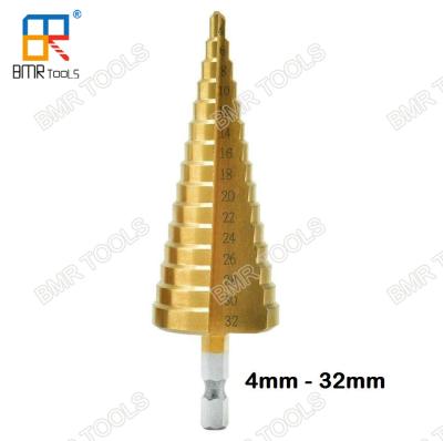 China BMR TOOLS 4-32mm straight flute hss step drill with helix shank for hole drilling for sale