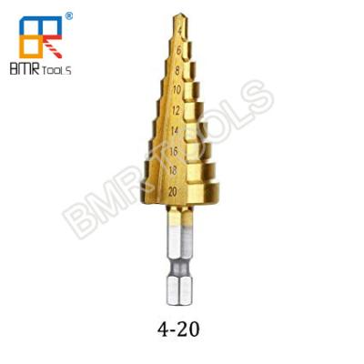 China BMR TOOLS 4-20mm straight flute hss step drill with helix shank for steel hole drilling for sale