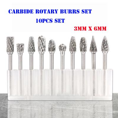 China BMR TOOLS 10pcs rotary burrs set 6mm dia with 3mm shank for wide usage in plastic packing for sale