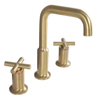 China Contemporary Brushed Gold Taps Brass Bathroom Faucet 3 Hole for sale