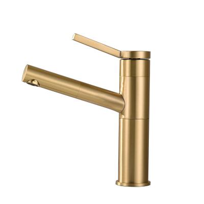 China Sense Faucets Wholesale Faucet Single Hole Brushed Golds Brass Pull Out Basin Mixer for sale