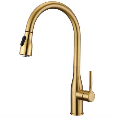 China Sense Faucets Brushed Gold Mixer Water Faucet Pull Out Kichen Brass Faucets for sale