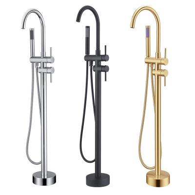 China Freestanding Slide Bar Floor Mount Tub Faucet Tub Filler Standing High Flow Shower Faucets With Hand Held Shower for sale