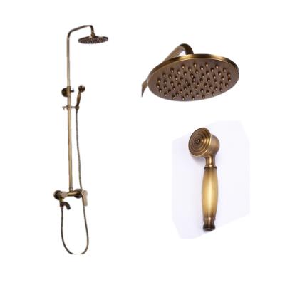 China Hot Sense Faucets And Bathroom Cool Antique Brushed Finish Brass Wall Mount With Rain Shower Head Shower Faucet Set for sale