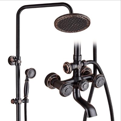 China Without Sliding Bar Modern Wall Mounted Rain Shower System And Hand Held Shower Set Solid Brass In Black for sale