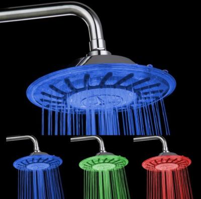 China With Switch Temperature Sensor LED 3 Color Changing Round Ceiling Spray Electric Top Rainfall Shower Head for sale