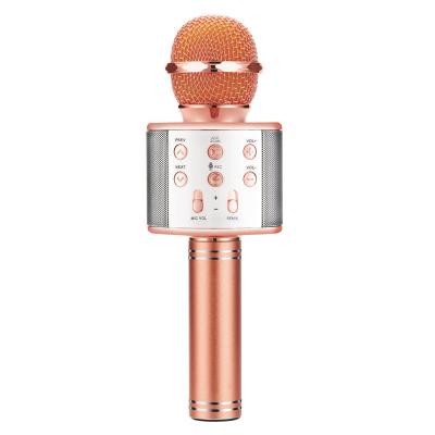 China Hot Sale Ws858 WS 858 Multifunctional Rechargeable Handheld Karaoke Microphone Wireless Speakers with LED Flashing Light for sale