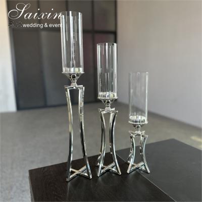 China Wedding Centerpiece Candlestick Table Decoration Silver Metal Wedding Candle Holder for sale