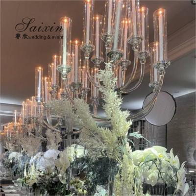 China 13 Arms Crystal Glass Candelabra Coloured Tall Glass Candelabra Wedding 160cm for sale