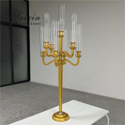 China 120CM Crystal Glass Candelabra 9 Arms Tall Crystal Candlesticks for sale