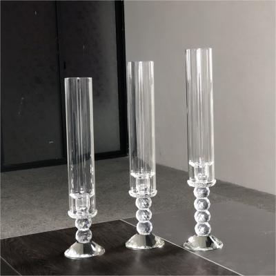 China Candelabra Wedding Candle Holders Clear Crystal Candle Holder Centerpieces 50cm for sale