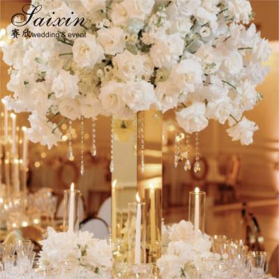 China ZT-564 Wholesale Hot Sale Event Wedding Centerpieces Tall Gold Mirror Pillar Flower Stand for sale