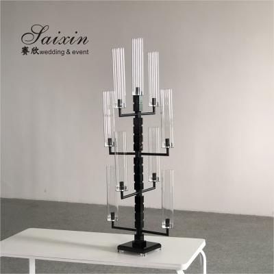 China Elegant Trendy 9 Arm Crystal Candelabra for Interior Decor custom tall tube black  Silver for sale