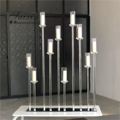 China ZT-323H Hot sale luxury event decor centerpieces long base 10 holder crystal candlesticks for sale