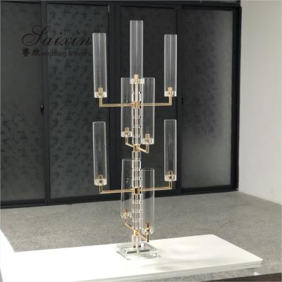 China ZT-558 Bling New wedding decoration gold candle holder 9 arms crystal candelabra for sale