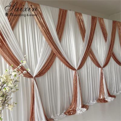 Cina Wedding Decoration Backdrop Curtain White Gold Double Cloth Custom Backdrop Wedding Drapes in vendita