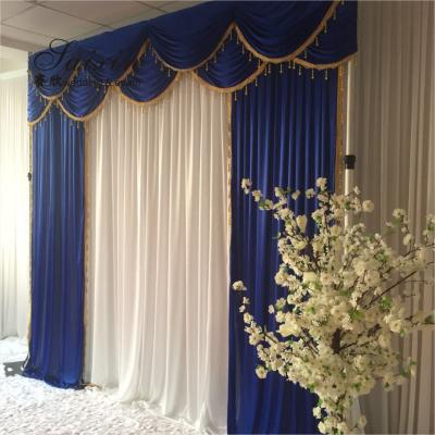 China Hot Sale Gorgeous blue silk cloth drape valance curtains with ivory tassel Te koop