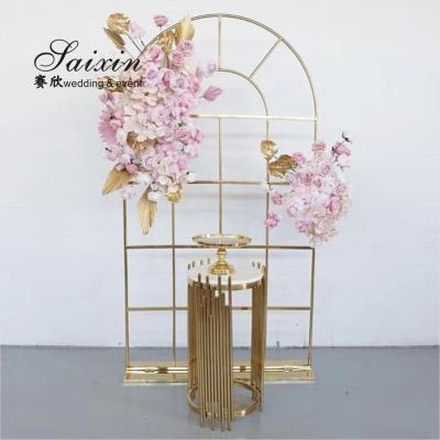 China Factory wholesale luxury wedding furniture golden stainless steel arch panel steel door for event stage Backdrop for sale