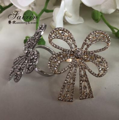 China Bowknot Shape Rhinestone Geflechte Servetten Ringen Set Te koop