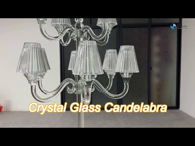 Hot Sale Event Decoration 11 Arms Crystal Candelabra With Glass Shade For Wedding Centerpieces