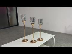 Factory Custom 3 Pcs Set Gold Base Silver Glasses Candlestick For Wedding Centerpiece