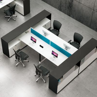 China Office Workstation 4 Seats Administrative Staff Revolving Table With Partition Screen Drawer Series Set for sale