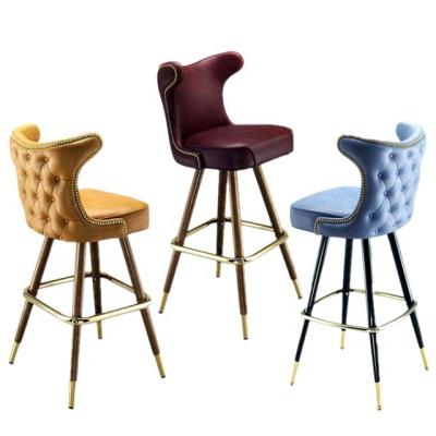 China Convertible Solid Wood Bar Chair Modern Design Bar Chair Wrought Iron Counter Stool With Soft PU Leather Cover for sale