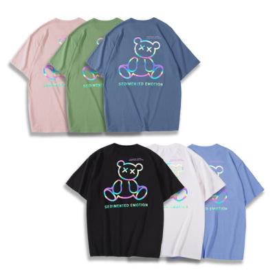 China 2022 Summer Custom Women's Anti-pilling Reflection Bear Sketch Short Sleeve T-Shirt OEM/ODM For Women Couple To Stitch Preppy Style for sale