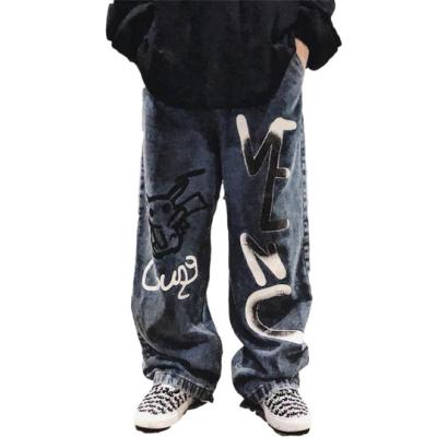 China 2022 Autumn Custom Loose Fit Graffiti Breathable Jeans For Men Denim Pants Pants Hip Hop High Street Unisex Size for sale