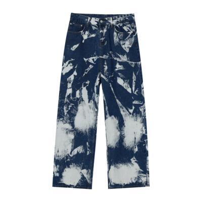 China 2022 OEM/ODM Breathable Custom Tie Dye Loose Jeans Men's Classic Washed Casual Straight Jeans Pants Trousers for sale