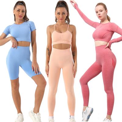 China 5 Piece Sets Seamless Women Workout Leggings Women Long Sleeve Sportswear Ropa Deportiva Mujer for sale