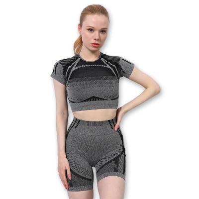 China Seamless Custom Logo 2 Pieces Set Women Yoga Clothing Sets Womens Seamless Short Ropa Deportiva Gym for sale