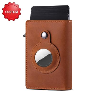 China Normcore/Minimalist RFID Wallet Aluminum Airtag Wallet Leather Airtag Card Holder Smart Wallet With Airtag Holder for sale