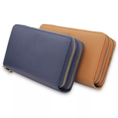 China RFID Long Zipper Genuine Leather Purses Ladies Card Holder Wallet Women Clutch Wallet for sale