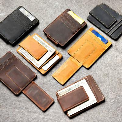 China Normcore/minimalist wallet leather rfid card holder vintage credit card holder wallet money smart clips for men for sale