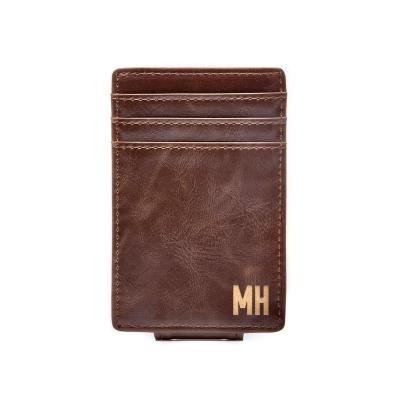 China Normcore/minimalist high quality leather clip rfid card holder silver clip custom leather wallets for men for sale