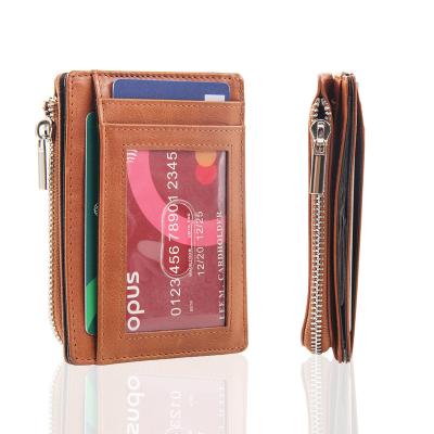 China Custom Leather Wallet RFID Logo Wallet Holder Slim Genuine Leather Card Holder Genuine Leather Rfid Blocking ID Card Holder Wallet for sale