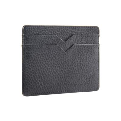 China Business Grain Calf Genuine Pebble Genuine Pebble RFID Leather Top Skin Customized Slim Card Holder for sale