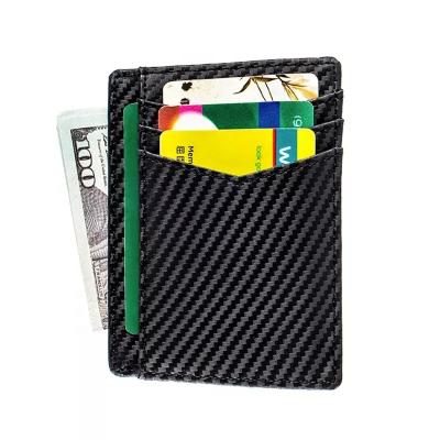 China Luxury slim carbon fiber card holder rfid blocking front pocket custom texture pu leather card wallet for sale