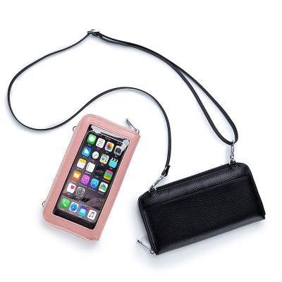 China Shockproof Fashion Leather Wallet Phone Bag Rfid Blocking Leather Phone Purse Touch Screen Mobile Phone Bag for sale