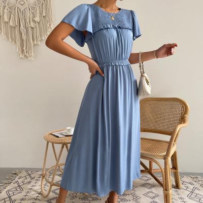 China Breathable Casual Slim Fit Elegant Ladies Dress 2022 Fashion Solid Color Summer Dress for sale